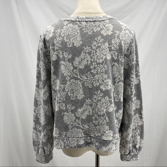 LOFT gray floral print destructed crop sweater L - Picture 11 of 13